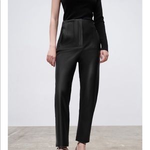 Zara Black High-Waist Leather-Look Trousers